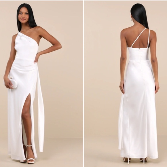 LULUS Bridal Wedding Shower Reception Bachelorette Sexy Flowy Romantic Satin Max - Picture 8 of 8